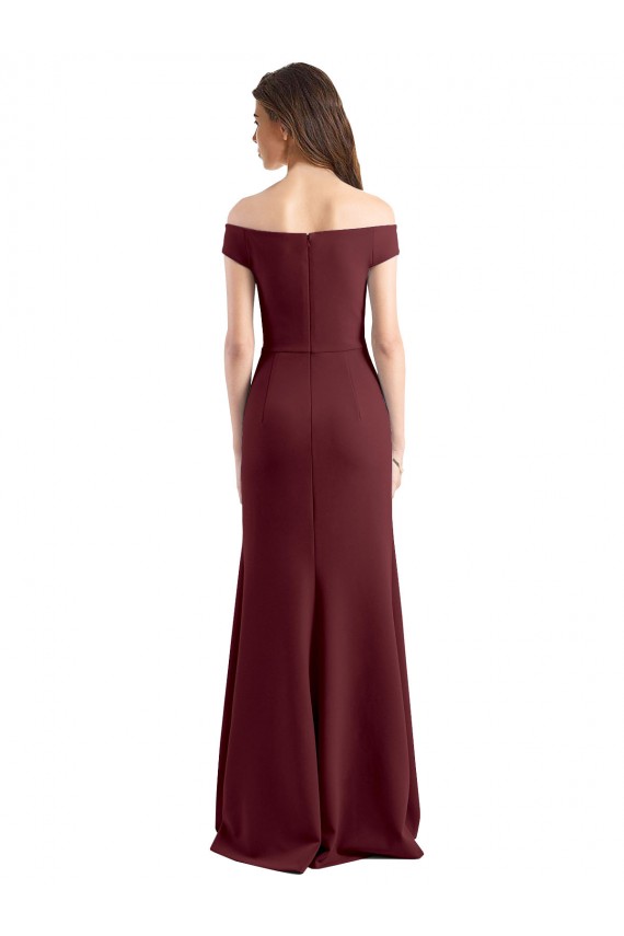 Sheath High Neck Stretch Crepe Long Burgundy Gold Prom Dress Canada