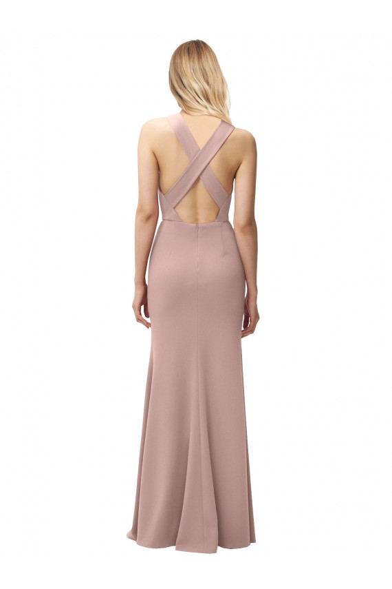 Sheath High Neck Stretch Crepe Long Dusty Pink Prom Dress Canada