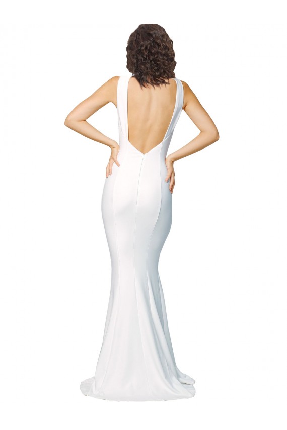 Sheath High Neck Stretch Crepe Long Ivory Prom Dress Canada