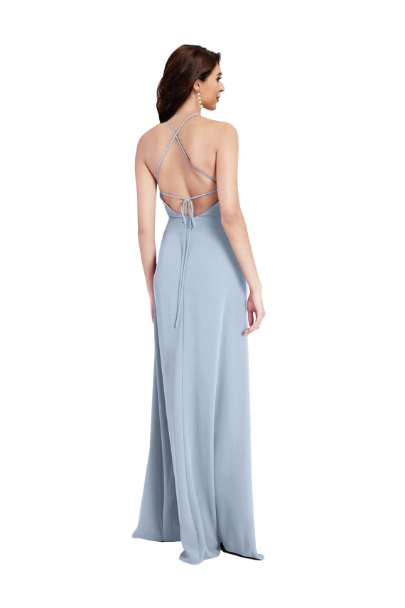 Sheath Halter Neck Stretch Crepe Long Light Sky Blue Prom Dress Canada