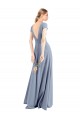 Sheath V-Neck Stretch Crepe Long Smoke Blue Prom Dress Canada