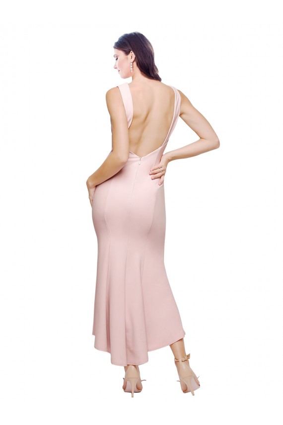 Sheath High Neck Stretch Crepe Midi Length Pink High Low Prom Dress Canada