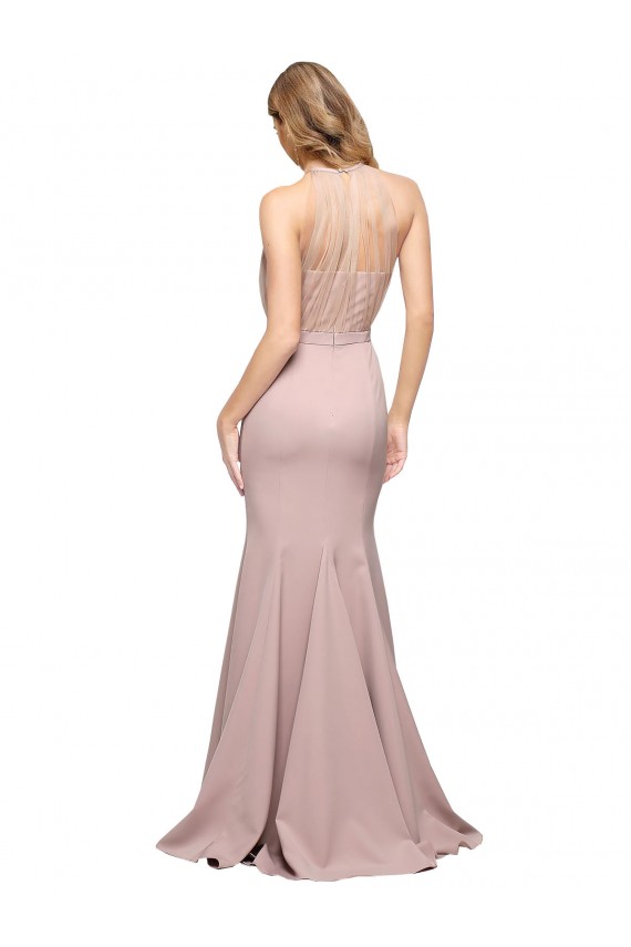 Sheath High Neck Stretch Crepe Sweep Train Dusty Pink Prom Dress Canada