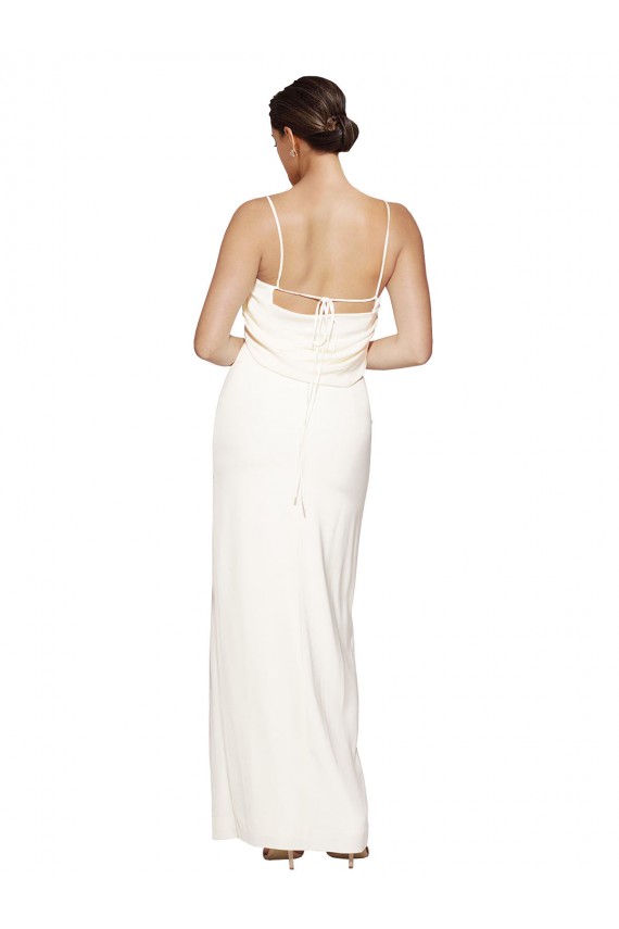 Sheath High Neck Stretch Satin Long Ivory Prom Dress Canada