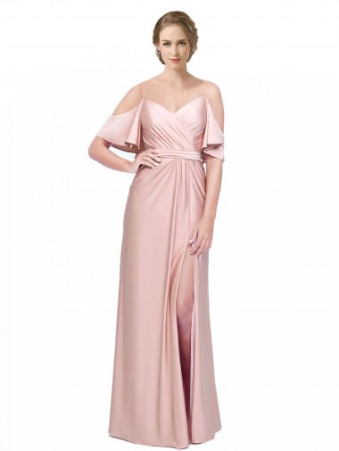 Sheath Off the Shoulder Silk like Satin Long Prom Dress Canada