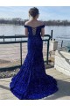 Sheath Off the Shoulder Velvet Sequins Sweep Train Royal Blue Velvet Sequin Prom Dress Canada