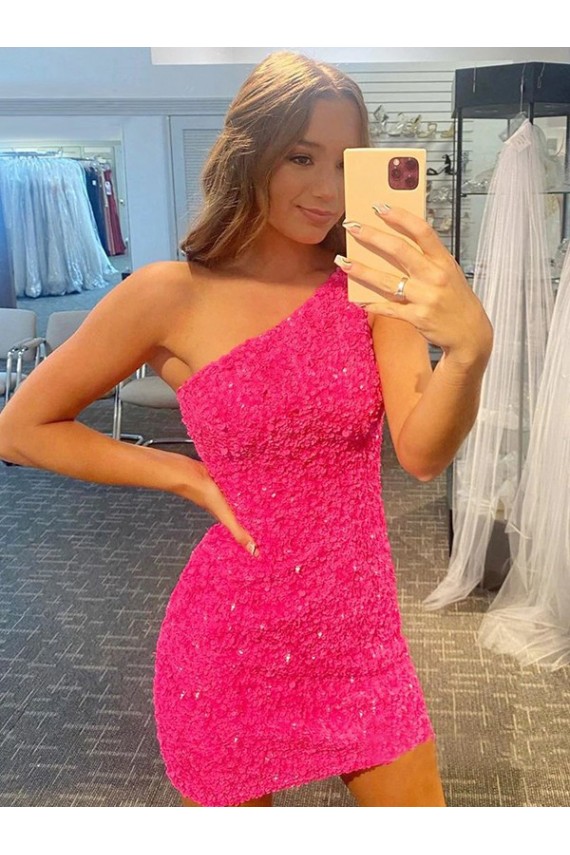 Sheath One Shoulder Velvet Sequins Short Velvet Sequin Homecoming Dress Canada