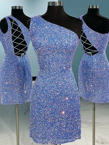 Sheath One Shoulder Velvet Sequin Short  Sleeveless Prom Dress Canada