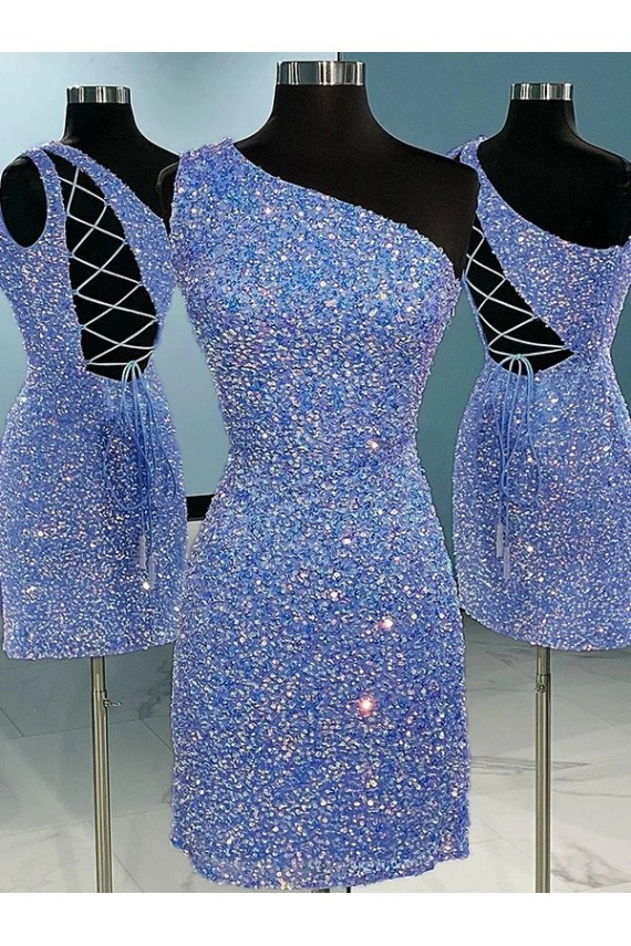 Sheath One Shoulder Velvet Sequin Short  Sleeveless Prom Dress Canada
