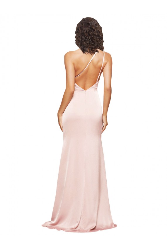 Sheath One Shoulder Silk like Satin Long Pink Prom Dress Canada