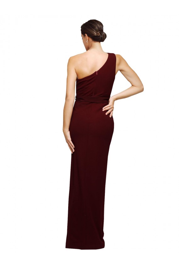 Sheath One Shoulder Stretch Crepe Long Burgundy Gold Black Tie Prom Dress Canada