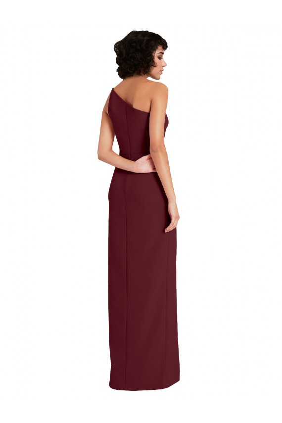 Sheath One Shoulder Stretch Crepe Long Burgundy Gold Prom Dress Canada