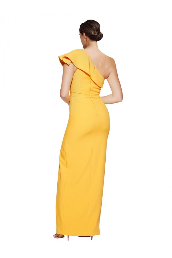 Sheath One Shoulder Stretch Crepe Long Saffron Prom Dress Canada
