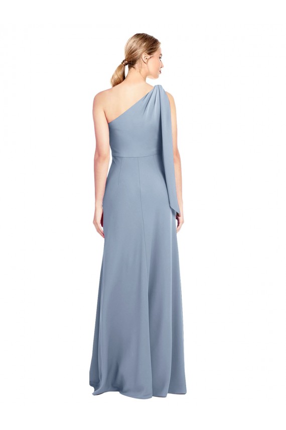 Sheath One Shoulder Stretch Crepe Long Smoke Blue Prom Dress Canada
