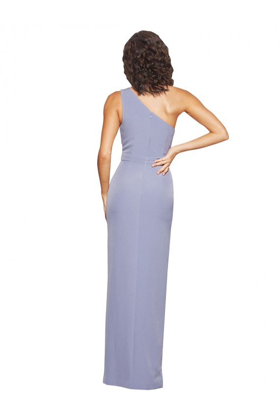 Sheath One Shoulder Stretch Crepe Long Smoke Blue Sleeveless Prom Dress Canada