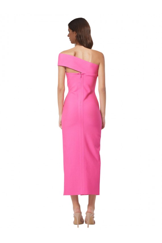 Sheath One Shoulder Stretch Crepe Midi Length Fuchsia Prom Dress Canada