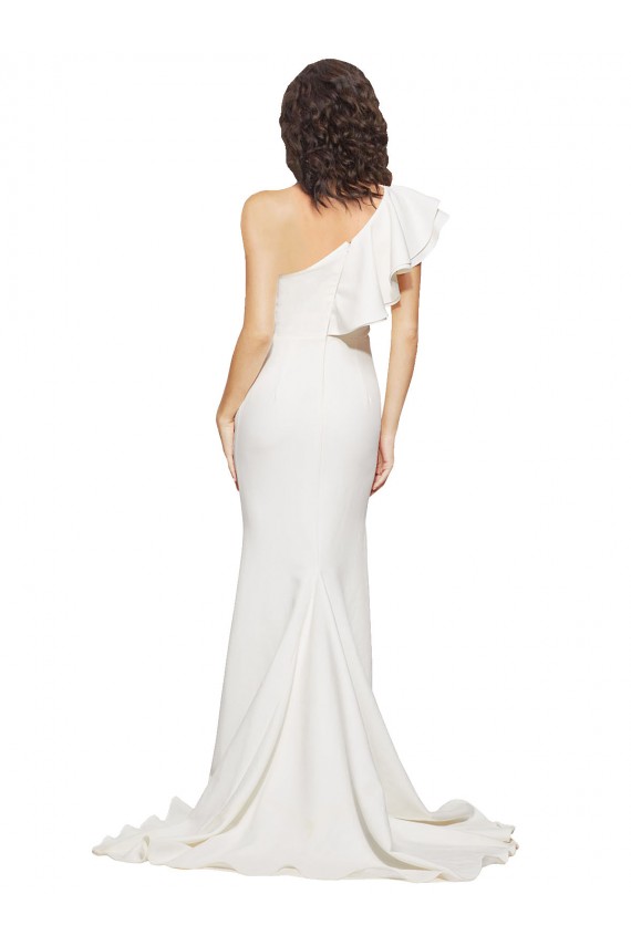 Sheath One Shoulder Stretch Crepe Sweep Train Ivory Sleeveless Prom Dress Canada