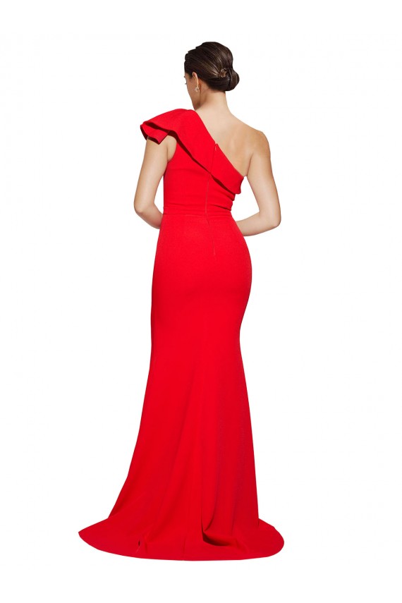 Sheath One Shoulder Stretch Crepe Sweep Train Red Prom Dress Canada