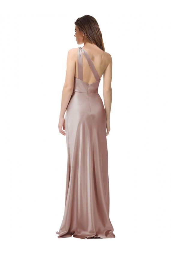 Sheath One Shoulder Stretch Satin Long Dusty Pink Prom Dress Canada