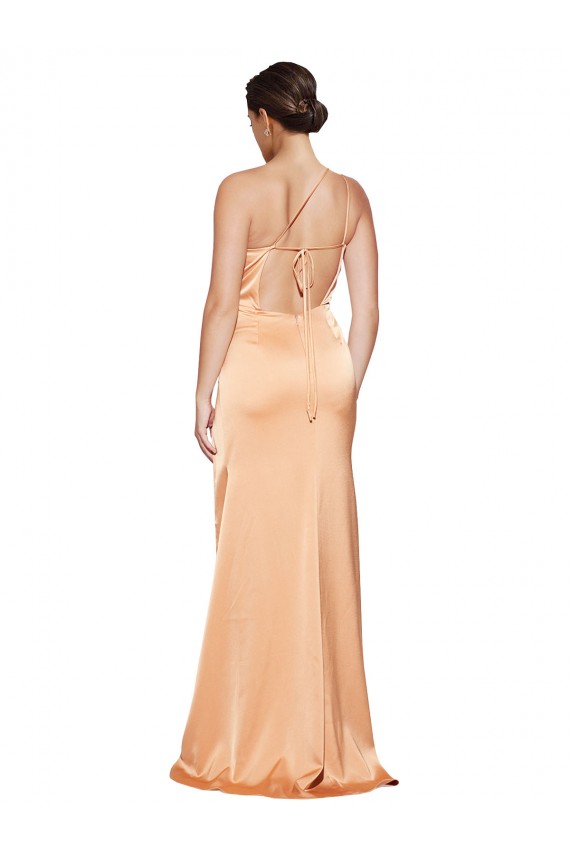Sheath One Shoulder Stretch Satin Long Light Copper Prom Dress Canada