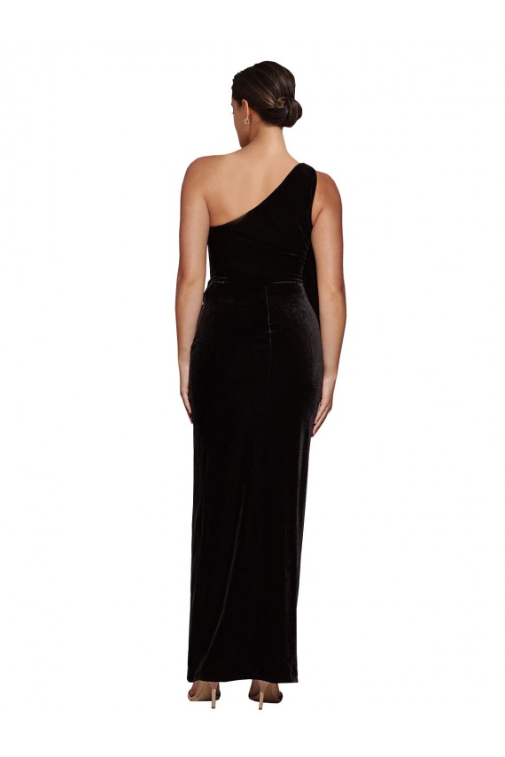 Sheath One Shoulder Stretch Velvet Long Black Prom Dress Canada