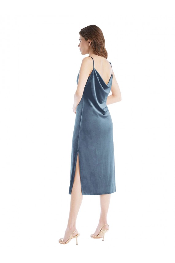 Sheath One Shoulder Stretch Velvet Long Dusty Blue Prom Dress Canada