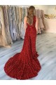 Sheath One Shoulder Velvet Sequins Court Train Burgundy Velvet Sequin Prom Dress Canada