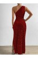 Sheath One Shoulder Velvet Sequins Long Red Velvet Sequin Prom Dress Canada