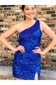 Sheath One Shoulder Velvet Sequin Short Royal Blue Prom Dress Canada