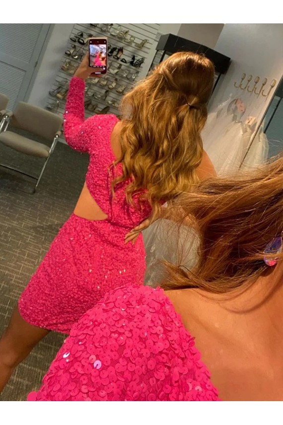 Sheath One Shoulder Velvet Sequins Short Velvet Sequin Prom Dresses Canada