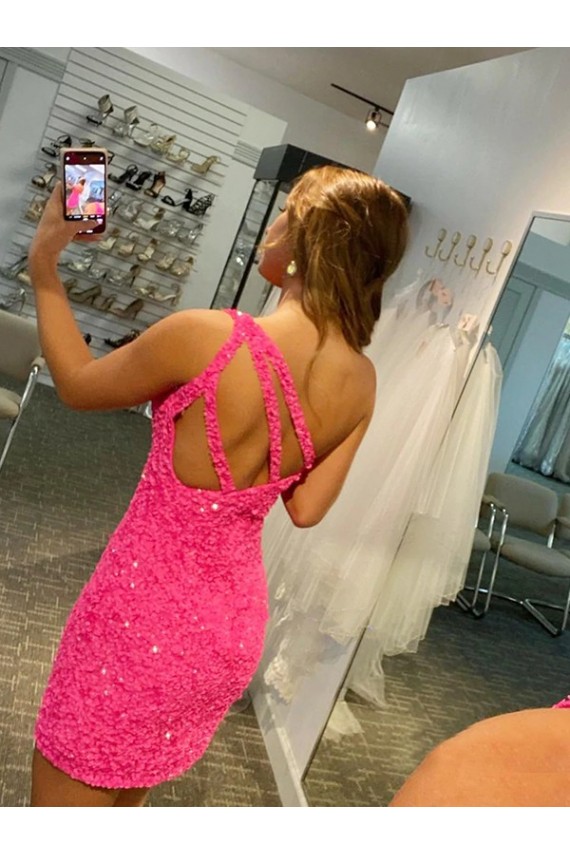 Sheath One Shoulder Velvet Sequins Short Velvet Sequin Homecoming Dress Canada