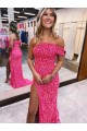 Sheath One Shoulder Velvet Sequin Sweep Train Fuchsia Prom Dress Canada