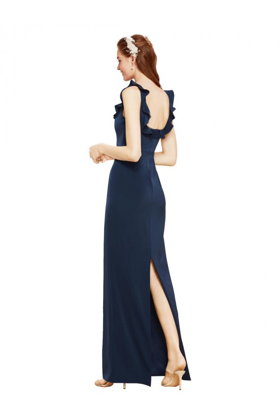 Sheath Scoop Neck Stretch Crepe Long Dark Navy Prom Dress Canada