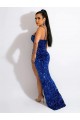 Sheath Spaghetti Straps Velvet Sequin Sweep Train Royal Blue Sleeveless Prom Dress Canada