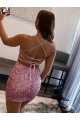 Sheath Spaghetti Straps Velvet Sequins Short Hot Pink Velvet Sequin Prom Dress Canada