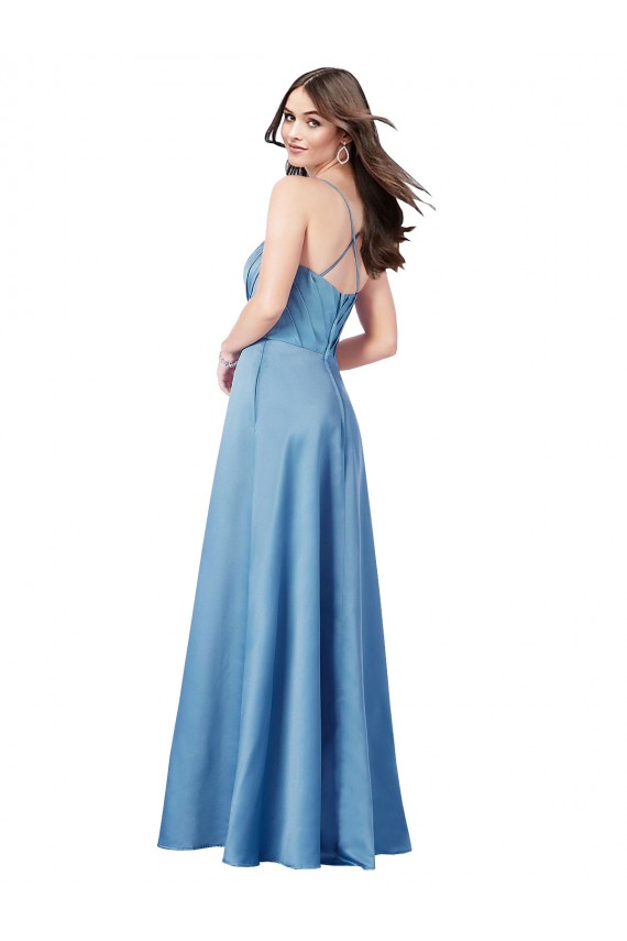 Sheath Square Neck Satin Long Sky Blue Prom Dress Canada