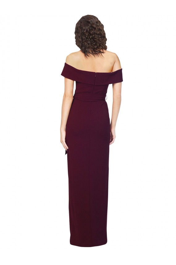 Sheath Square Neck Stretch Crepe Long Burgundy Gold Prom Dress Canada