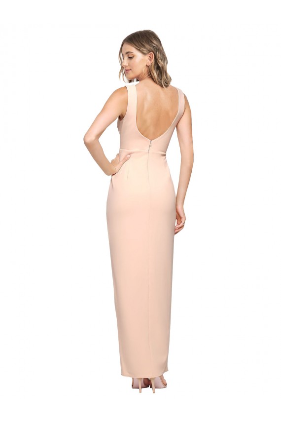 Sheath Square Neck Stretch Crepe Long Nude Prom Dress Canada