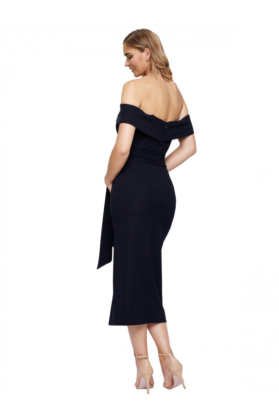 Sheath Square Neck Stretch Crepe Midi Length Black Prom Dress Canada
