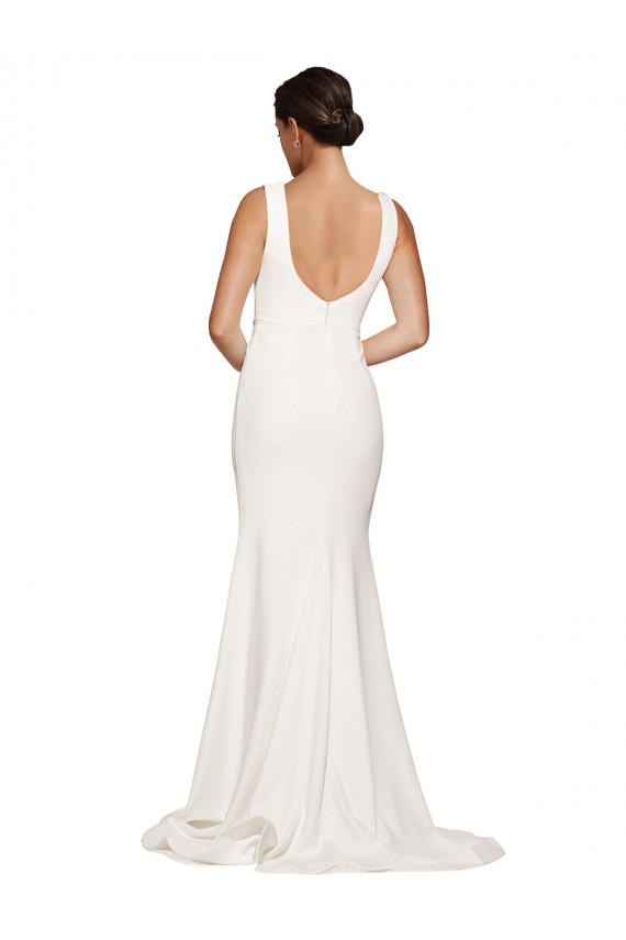 Sheath Square Neck Stretch Crepe Sweep Train Ivory Prom Dress Canada