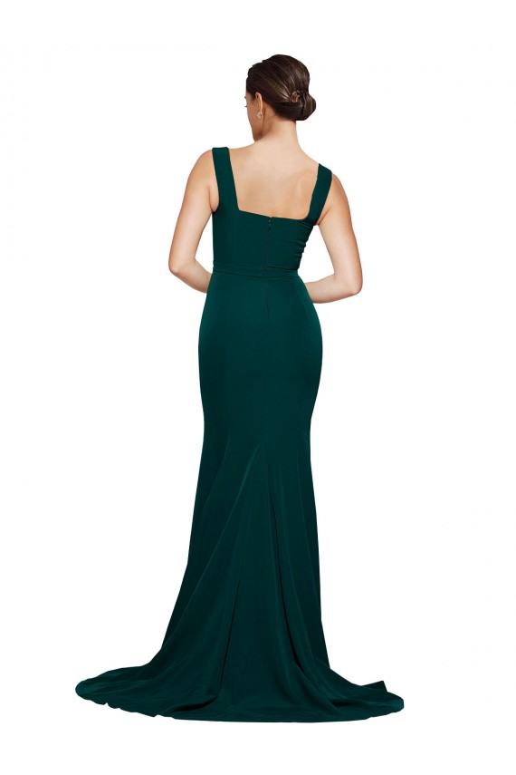Sheath Square Neck Stretch Crepe Sweep Train Midnight Green Prom Dress Canada
