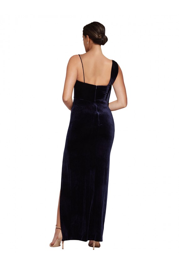 Sheath Square Neck Stretch Velvet Long Dark Navy Prom Dress Canada