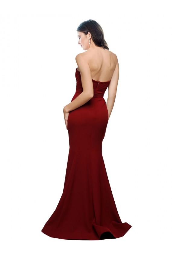 Sheath Strapless Stretch Crepe Long Burgundy Prom Dress Canada