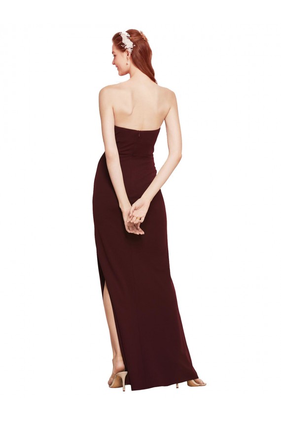 Sheath Strapless Stretch Crepe Long Burgundy Gold Prom Dress Canada