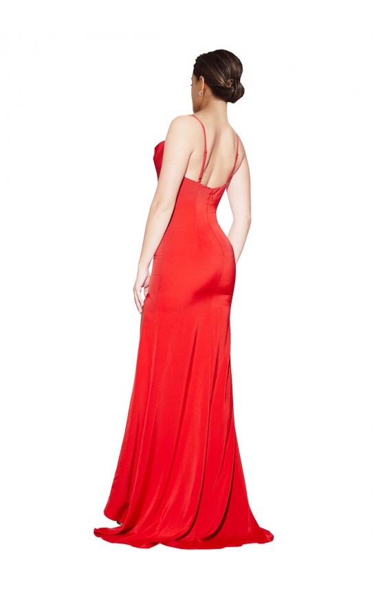 Sheath Strapless Stretch Satin Long Red Prom Dress Canada