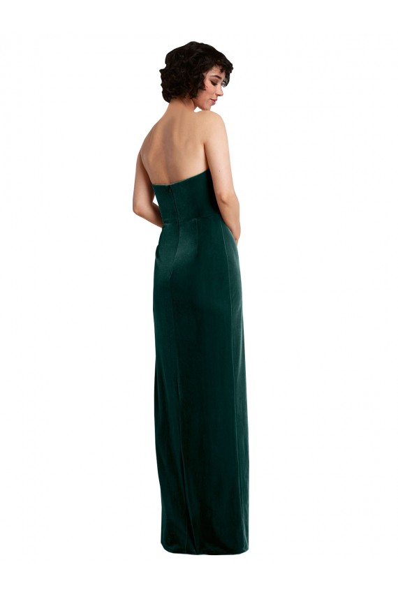 Sheath Strapless Stretch Velvet Long Dark Green Black Tie Prom Dress Canada