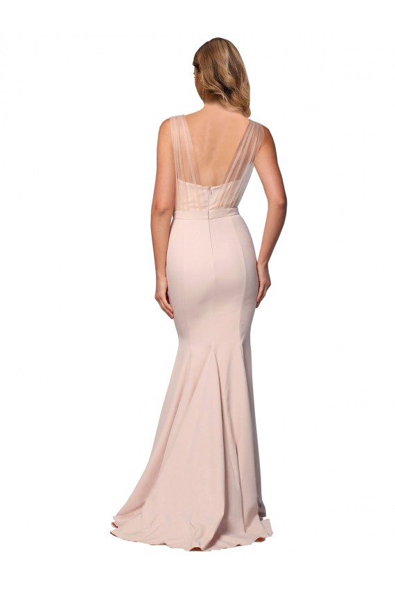 Sheath Sweetheart Stretch Crepe & Tulle Long Nude Prom Dress Canada