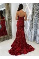 Sheath Sweetheart Velvet Sequins Court Train Burgundy Velvet Sequin Prom Dress Canada