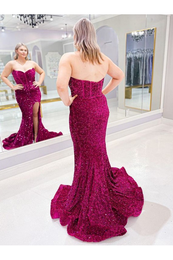 Sheath Sweetheart Velvet Sequins Sweep Train Velvet Sequin Prom Dress Canada