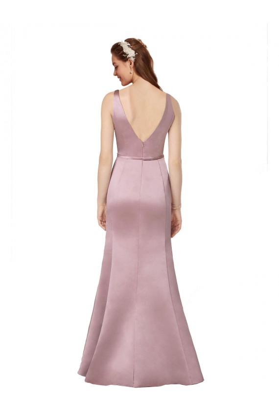 Sheath V-Neck Satin Long Burgundy Prom Dress Canada